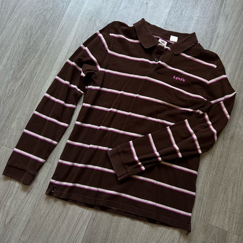 Levi's Brown and Pink Striped Polo Shirt